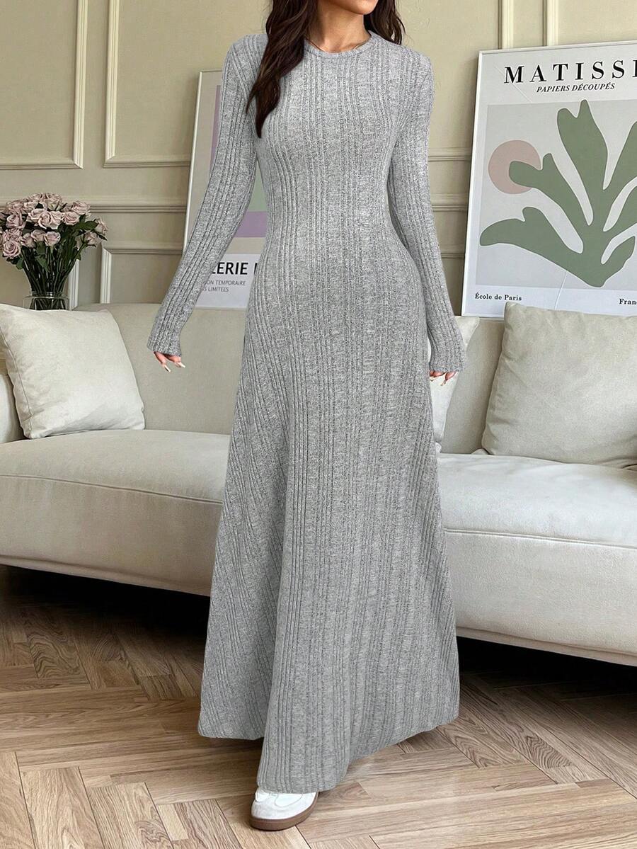 SHEIN EZwear Váy len dệt kim đơn giản, màu trơn, dáng suông ... - Xám - Xem 1