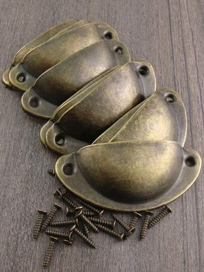 10个复古贝壳形抽屉拉手，仿古青铜半圆形橱柜把手，适用于家具