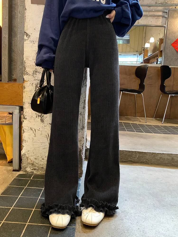 Women's Solid Color Flared Casual Pants, Korean Style, Spring/Autumn