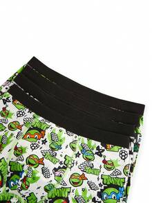 TEENAGE MUTANT NINJA TURTLES | SHEIN 4pcs Tween Boy Black & Green Cool Boy Soft & Comfy Cute Cartoon Turtle Printed Underwear,Basic Casual Briefs