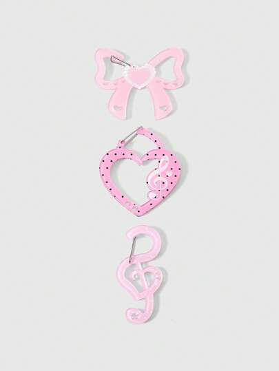 Anime 3 Random Styles Of Cute Wind Bow Love Music Note Shape Keychain, Y2K Style Polka Dot Love Pattern Pink Acrylic Plate Keychain, Very Suitable For Matching Backpacks And As Decorations, Beautiful And High-Quality Accessories.