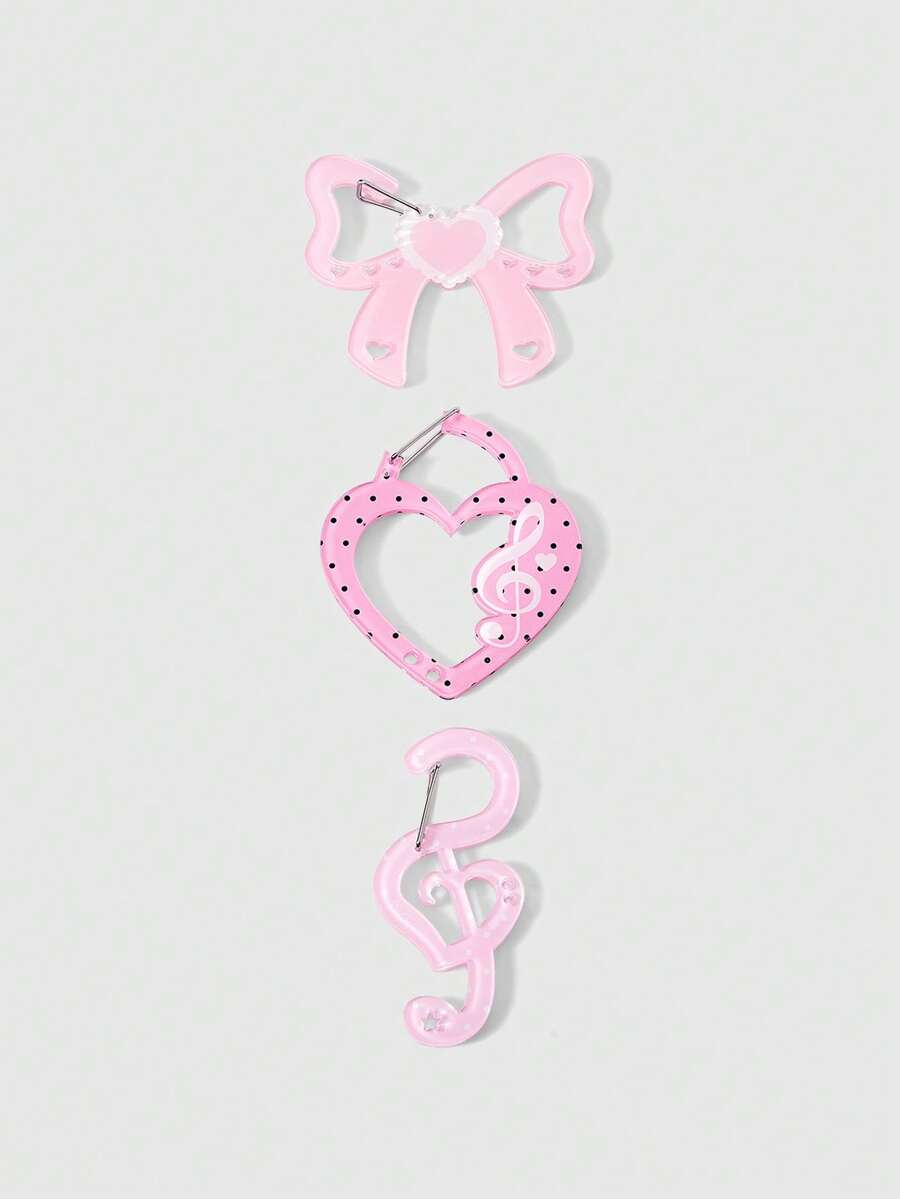 ROMWE Anime 3 zufällige Stile von süßen Windbögen, Musik-Noten-förmigen Schlüsselanhängern, Y2K-Stil Polka-Punkt-Liebes-Muster rosa Acryl-Platte Schlüsselanhänger, sehr geeignet zum Kombinieren mit Rucksäcken und als Dekorationen, schöne und hochwertige Accessoires.