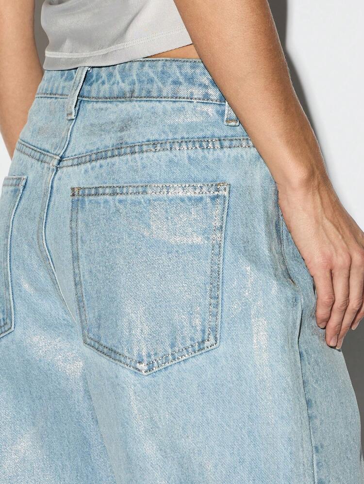 KIZN High Rise Wide Leg Metallic Silver Jeans