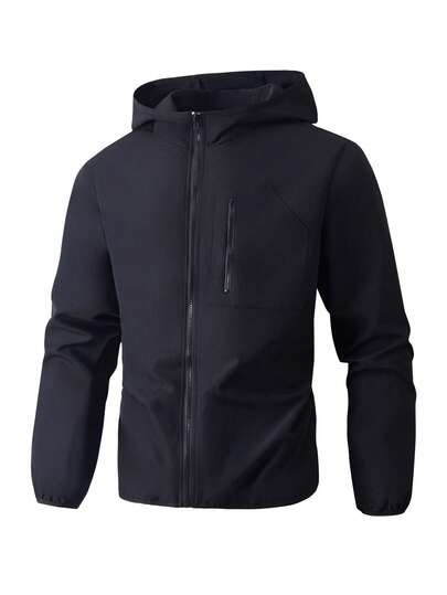 1 st. tonårspojke, casual, enkel, minimalistisk stil, bröstficka, huva, dragkedja, lämplig för fritid, skola, sport och utomhuskläder, höst/vinter