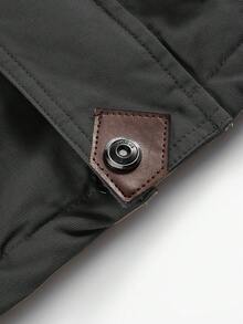 Manfinity Homme Men Long Sleeve Flap Pocket Drawstring Waist Hooded Thermal Lined Padded Coat, For Fall Winter