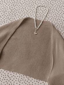 SHEIN Girlism Tween Girl V-Neck Sweater, Minimalist Fashion Casual Everyday - Khaki - View 5
