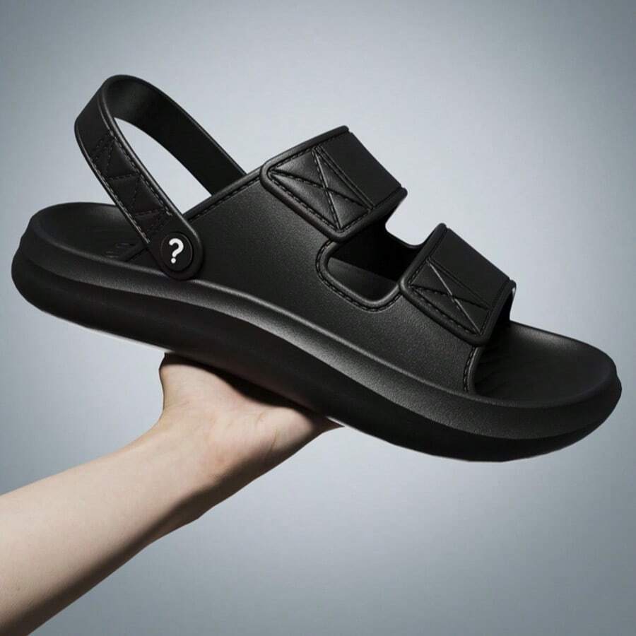 Sandalias de playa de suela plana para hombre Calzado informal de playa con suela blanda para caballeros Ropa para actividades al aire libre para hombre Chanclas antideslizantes de doble función - Negro - Ver 1