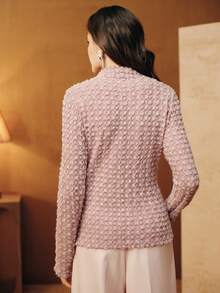 Anewsta Áo lót cổ lọ ren nhung thanh lịch, áo lót cao cấp cho nữ thời trang thu đông - Hồng - Xem 2