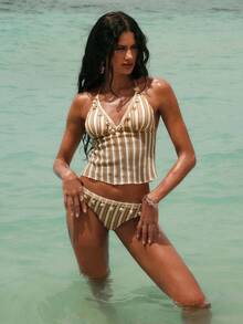 Swim Chiccia 女士夏季沙滩条纹吊带性感比基尼套装 - 彩色 - 查看 4