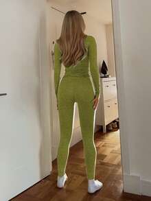 DAZY Women's Ditsy Floral Fitted Pajama Set, Autumn/Winter - Green - View 2