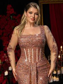 Glamrae Đầm dạ hội dáng đuôi cá sang trọng, cỡ lớn, màu sâm panh, đính sequin lấp lánh, tay dài, thêu tay tinh xảo, phù hợp cho mọi dịp trang trọng như đám cưới, tiệc tùng, lễ tốt nghiệp, dạ hội, lễ tình nhân. - Rượu sâm banh - Xem 7
