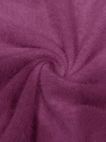 Elaquor 大码休闲侧开衩纯色圆领长袖T恤 - 中紫紅色 - 查看 7