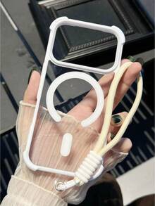 1pc Fly Trap + Magnetic Acrylic 2-In-1 Reinforced Thick Minimalist Phone Case Compatible With IPhone 17/17 Air/17 Pro/17 Pro Max/16 Pro Max/16/16 Pro/16 Plus/15/15 Pro Max/15 Pro/11/12/13/14 Pro Max/11 Pro/11 Pro Max/12 Pro/12 Pro Max/13 Pro/13 Pro Max/14 Pro/14 Pro Max/XR, Creative High-End Design - White - View 2