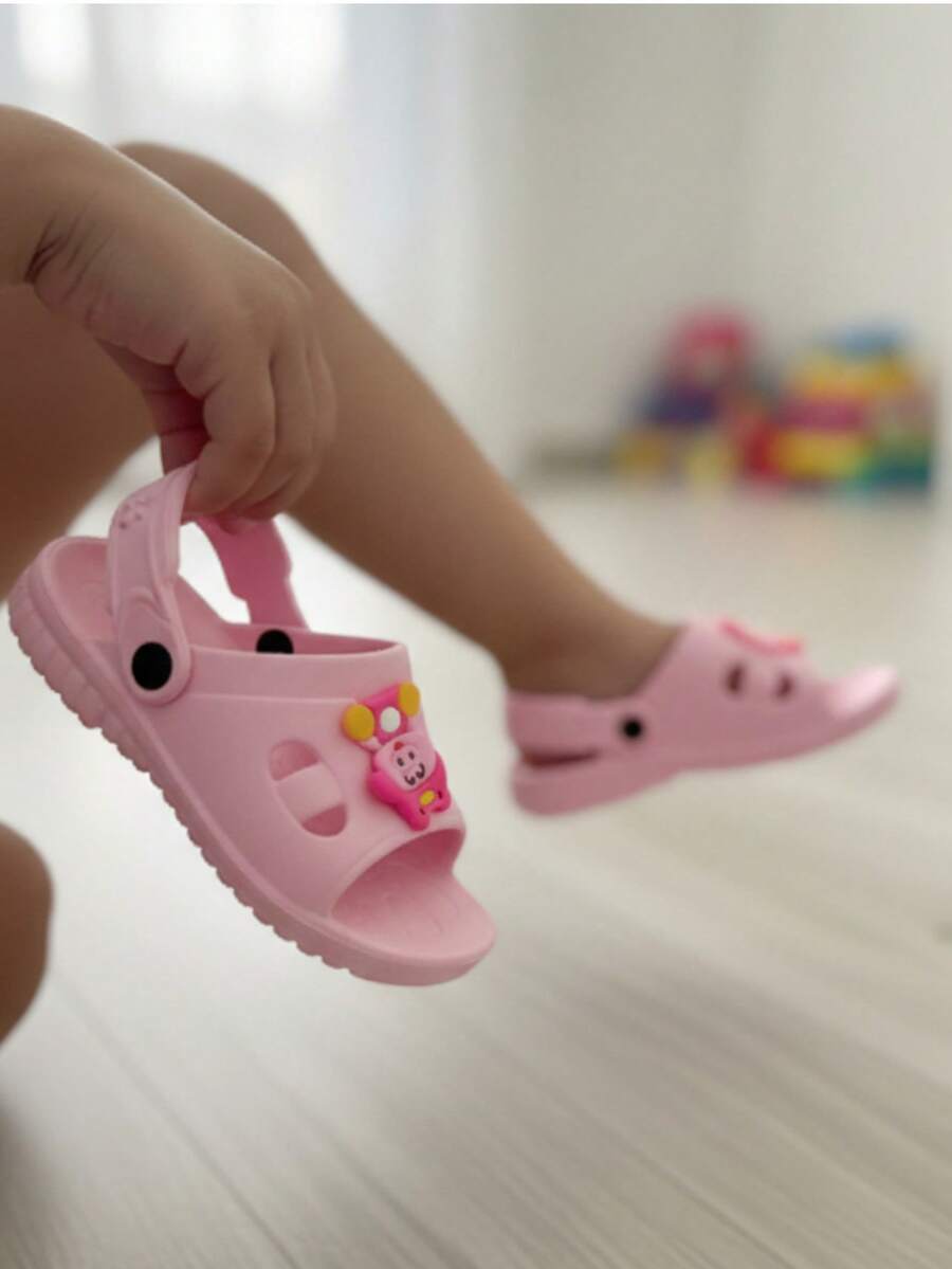 Unisex divertido diseño decorativo punta abierta correa trasera estilo casual verano playa sandalias - Rosa claro. - Ver 1