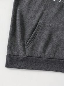 SHEIN 青少年男童休闲纯色浅灰色宽松连帽卫衣，带抽绳 - 深灰色 - 查看 4
