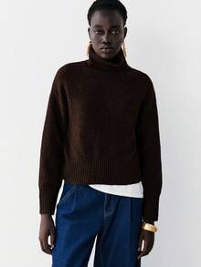 Lumivelle Áo len cổ lọ trơn màu thường ngày dành cho nữ, Thu/Đông - Cà phê nâu - Xem 4