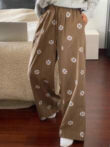 DAZY 复古花卉条纹宽松女士睡裤