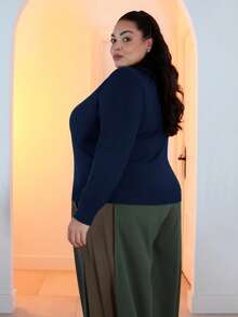 Pretty and Ole Women's Plus Size Solid Color Basic Casual Open Cardigan, Autumn/Winter Fall - Navy Blue - View 11