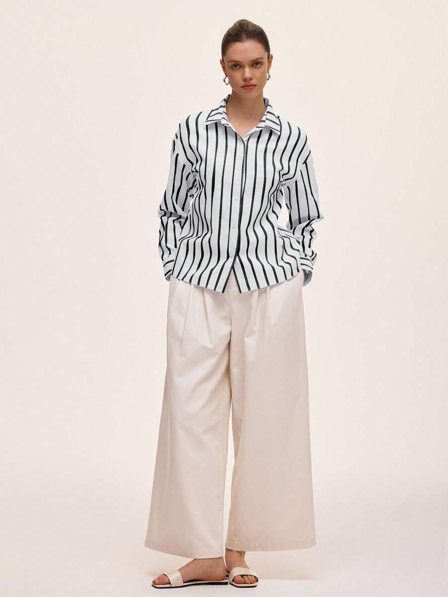 Almamuse Blue & White Striped Shirt, Comfortable For Commuting And Casual Daily Wear, Spring/Summer - White - View 1