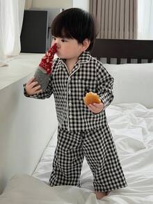 Hapijoa 男嬰圓領素色休閒T恤與條紋休閒長褲睡衣 春季幼兒 - 黑與白 - 查看 5