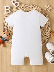 Baby Boy "I Love Daddy Mommy" Letter Print Short Sleeve Romper, Suitable For Summer - White - View 7