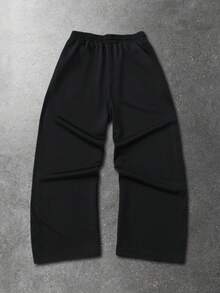 ROMWE MEN Prep Pantalones deportivos casuales para hombres con estampado de letras y cintura con cordón - Negro - Ver 2