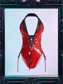 2 sztuki/zestaw kostiumu damskiego (body i nakrycie głowy) - Czerwony - Zobacz 6