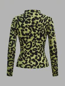 SHEIN LUNE 3pcs/Set Kaos Dalaman Kasual Warna Polos & Motif Leopard Ketat untuk Musim Gugur/Dingin, Kaos Grafis - Dark Green - View 8