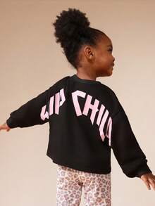 SUMWON Girls Wild Child Hoodie And Leopard Print Leggings Co-Ord Set Long Sleeve Sweatshirt With Text Print Casual Outfit Vacation - Black - View 6