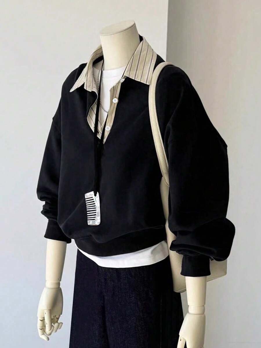 INAWLY Women's Casual Striped Patchwork Sweatshirt, Autumn