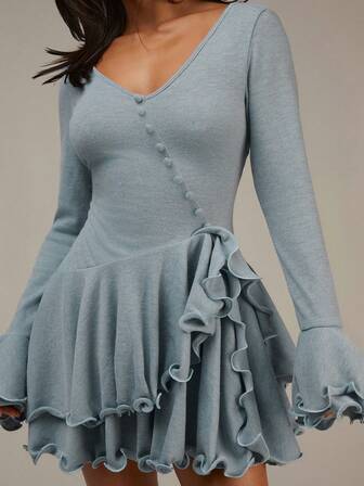 Athîral Miniklänning med volangkant för kvinnor, avslappnad