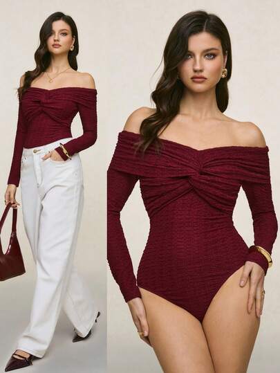 Poéselle 女士纯色极简露肩连体衣，日常穿着