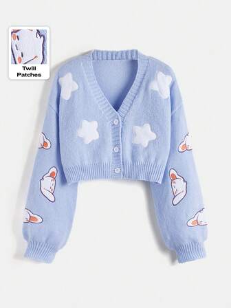 Kawaii Cardigan corto, casual e dolce, con ricamo carino, adatto per la scuola, top a maniche lunghe