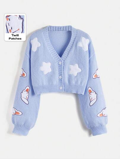Kawaii Sweet Casual Cropped Cute Embroidered Cardigan, School,Long Sleeve Tops