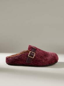 Solecia New Women Flat Slip-On Mule Shoes, Burgundy Velvet Half-Covered Mule Shoes, Casual Loafers, Fashion Versatile & Comfortable For Christmas - Burgundy - View 3