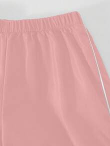 SHEIN 三件套少女休闲套装，包括：带帽拉链短外套（罗纹边饰）、白色吊带背心和阔腿裤，秋季套装 - 粉色 - 查看 6
