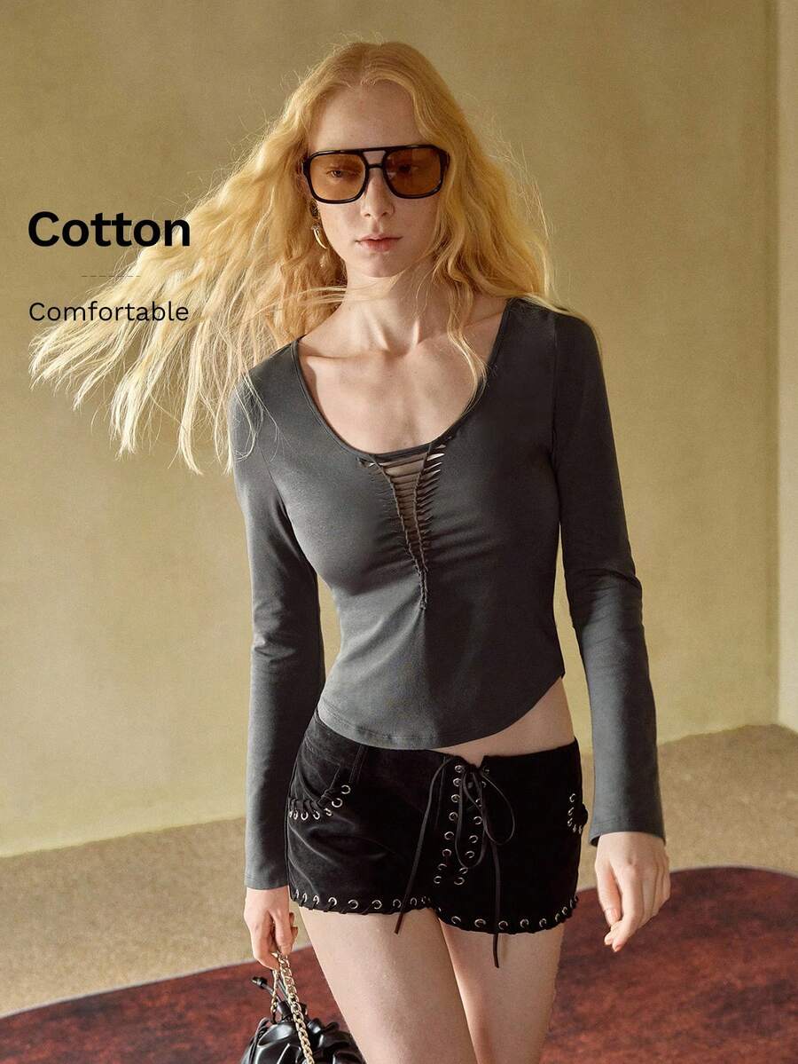 MOTF STUDIO 女士针织紧身毛衣，秋冬季 - 深灰色 - 查看 1