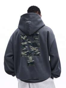 SUMWON Oversized Camouflage Print Pullover Hoodie With Drawstring Hood And Centre Pocket For Casual Winter Street Style