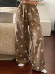 DAZY 复古花卉条纹宽松女士睡裤