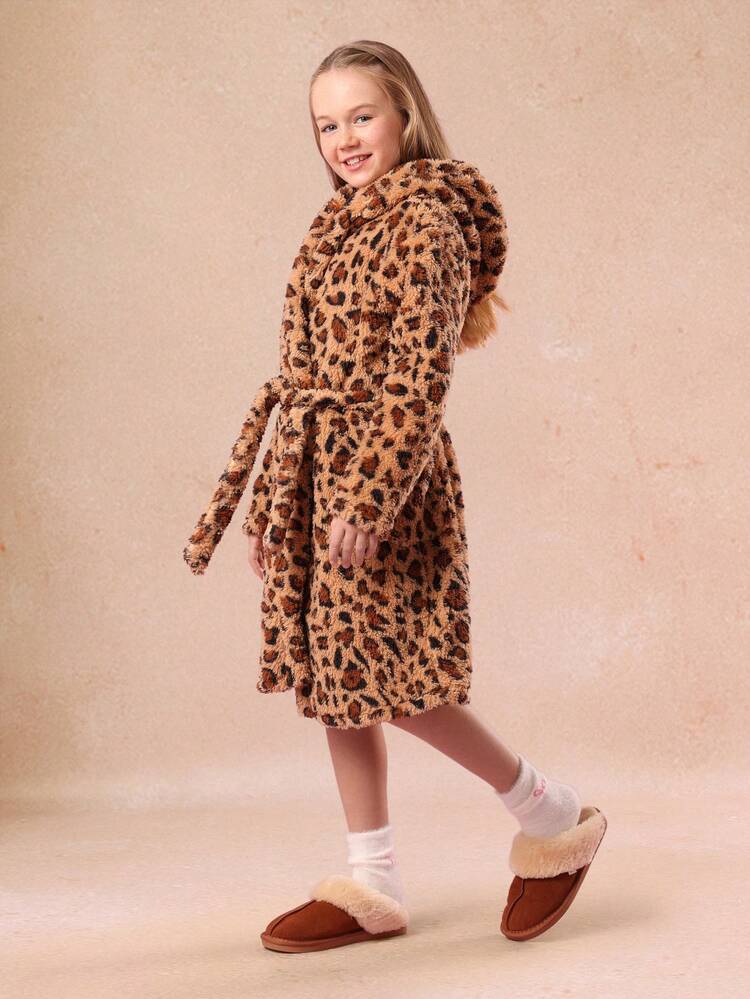 Leopard Print Hooded Dressing Gown