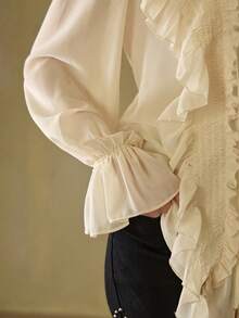 MOTF STUDIO 女士雪纺荷叶边系带宽松长袖衬衫 - 米色 - 查看 6