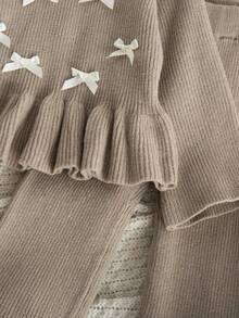 Baby Girl , Casual, Fashionable And Cute Bow Decor Knitted Sweater + Knitted Wide-Leg Pants Two Pieces Set, Soft And Comfortable, Suitable For Daily Scenes, Suitable For Scenes Baby Girl Clothes Baby Girls Summer Set Brown Baby Girl Clothes Ruffle Hem Brown Toddler Outfit Girl Baby Beige Outfit Baby Girls Knit Set Brown Baby Girl Outfit Baby Girls Long Sleeve Top Baby Girl Bell Bottom Pants Baby Girl Clothes Bow Baby Girl Set