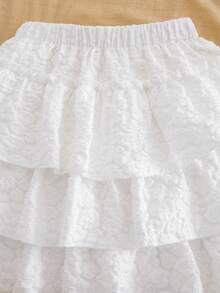 SHEIN 1pc Teen GirlElastic Waist Jacquard 3-Layer Cake Skirt, Pleated Mini Skirt, Spring/Autumn - White - View 6