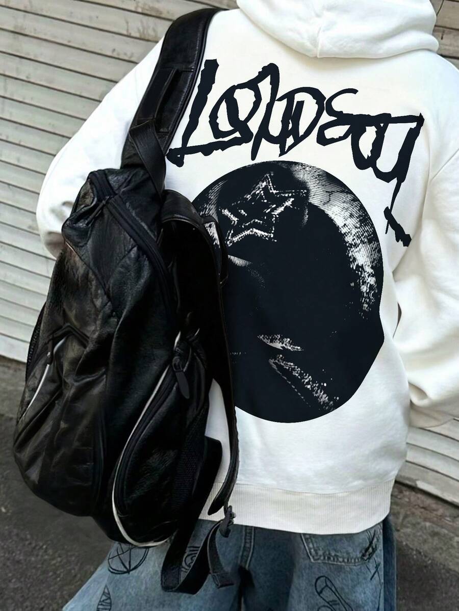 Manfinity Dauomo Men's Letter Print Casual Loose Fit Pullover Pullover Sweatshirt Sweatshirt - White - View 1