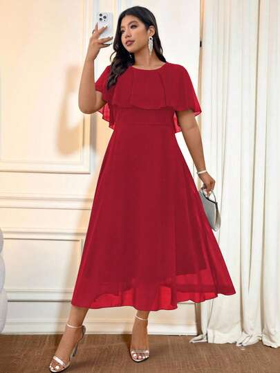 Cravure Women's Plus Size Round Neck Loose Solid Color Elegant Long Chiffon Dress Summer Women Outfit Spring Dress Elegant Formal Women Dresses Wedding Women Dress Wedding Guest Purple Midi Dress Elegant Midi Dress Purple Elegant Dress Women Sparkly Dress Elegant Dresses For Women