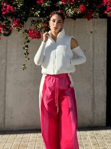Bearsaez Chaleco acolchado sin mangas con bolsillo con cremallera de unicolor para mujer, para invierno - Blanco - Ver 4