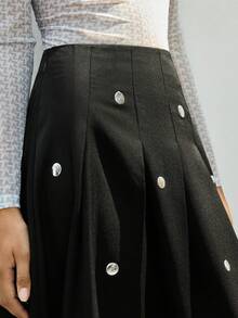 Maija Gonna a vita alta con design plissettato, versatile gonna a-line, gonna natalizia per donne, gonna per Capodanno, gonna nera per donna - nero - Visualizzare 1