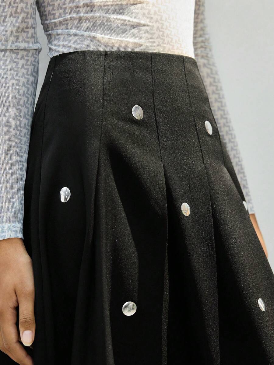 Maija Gonna a vita alta con design plissettato, versatile gonna a-line, gonna natalizia per donne, gonna per Capodanno, gonna nera per donna - nero - Visualizzare 1