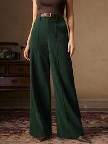 Anewsta 女士棕色灯芯绒长裤，设计细节精美，搭配复古腰带，适合通勤、办公和休闲穿着，秋冬季款。