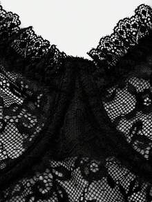 SHEIN Abito da lingerie aderente con corpetto con ferretto, pizzo e inserti traforati, serie Charm per taglie comode, con perizoma incluso - nero - Visualizzare 8